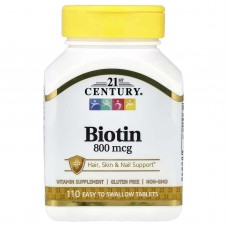 21st Century, біотин, 800 мкг, 110 таблеток, які легко ковтати
