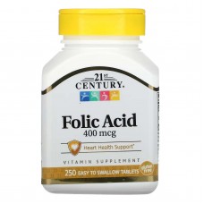 21st Century, фолієва кислота, 400 мкг, 250 таблеток, які легко ковтати