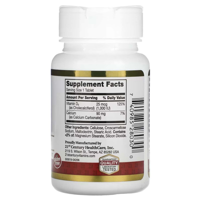 21st Century, вітамін Д3, 25 мкг (1000 МО), 60 таблеток