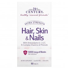21st Century, добавка для волосся, шкіри та нігтів, підвищеної ефективності, 90 таблеток