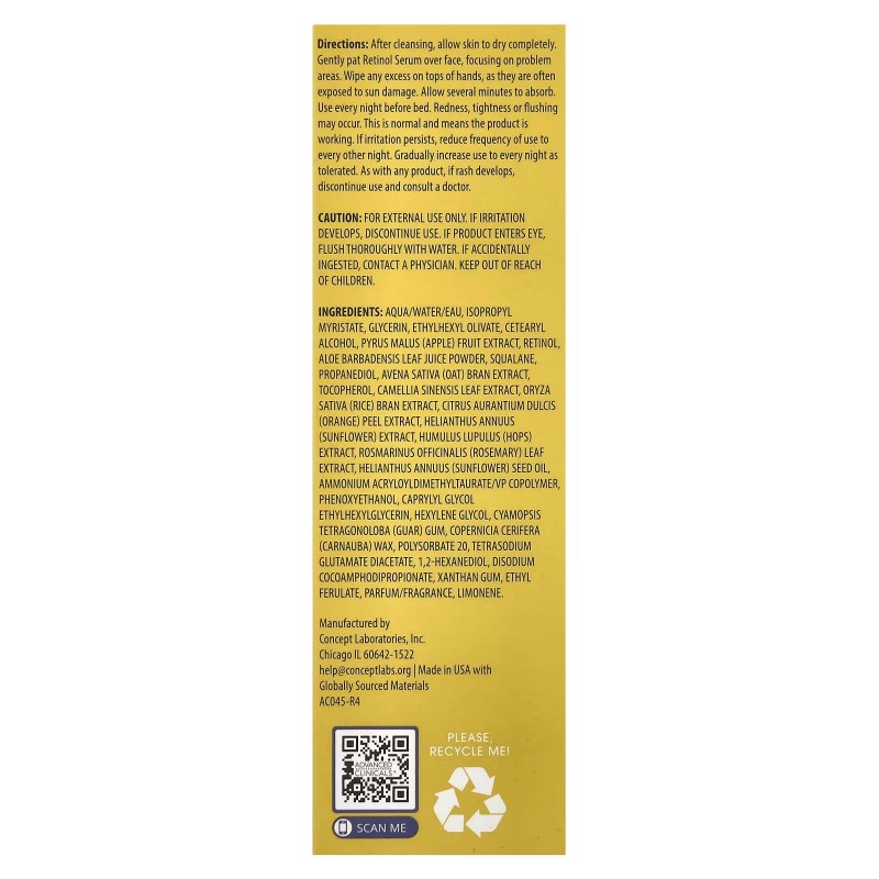 Advanced Clinicals, сироватка з ретинолом, проти зморщок, 52 мл