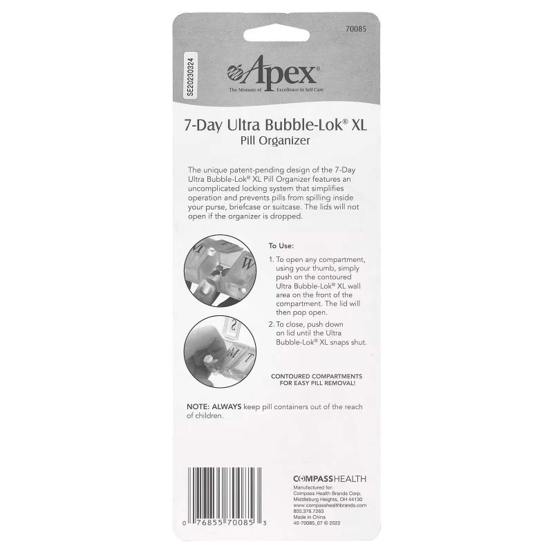 Apex, органайзер контейнер для таблеток на 7 днів Ultra Bubble-Lok, XL, 1 шт.