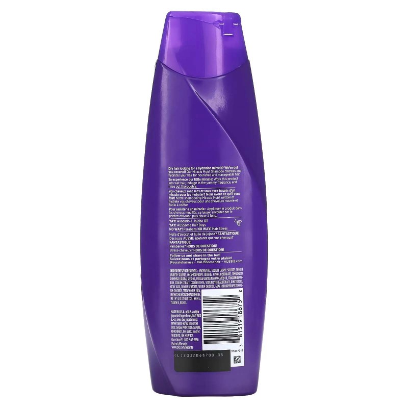Aussie, Miracle Moist, шампунь, авокадо та австралійська олія жожоба, 360 мл