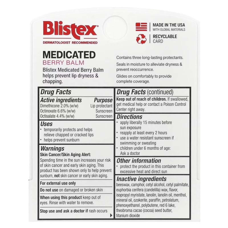 Blistex, загоювальний бальзам для губ, захист губ із сонцезахисним фільтром, SPF 15, ягідний смак, 4,25 г