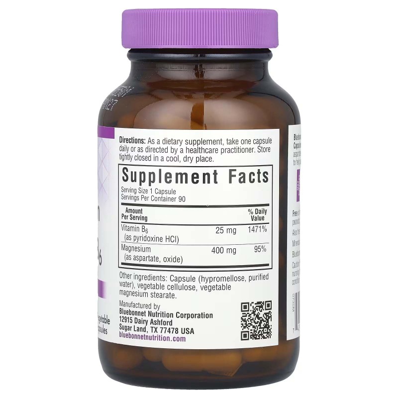 Bluebonnet Nutrition, магній і вітамін В6, 90 веганських капсул