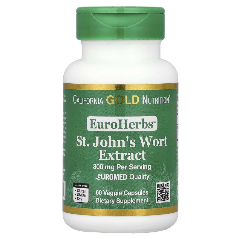 California Gold Nutrition, EuroHerbs, екстракт звіробою, європейська якість, 300 мг, 60 рослинних капсул