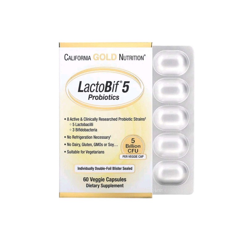 California Gold Nutrition, LactoBif, пробіотики, 5 млрд КУО, 60 вегетаріанських капсул