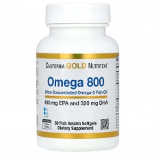 California Gold Nutrition, омега-800, рибячий жир фармацевтичного ступеня чистоти, 80 % ЕПК/ДГК, форма тригліцеридів, 1000 мг, 30 капсул із рибячого желатину