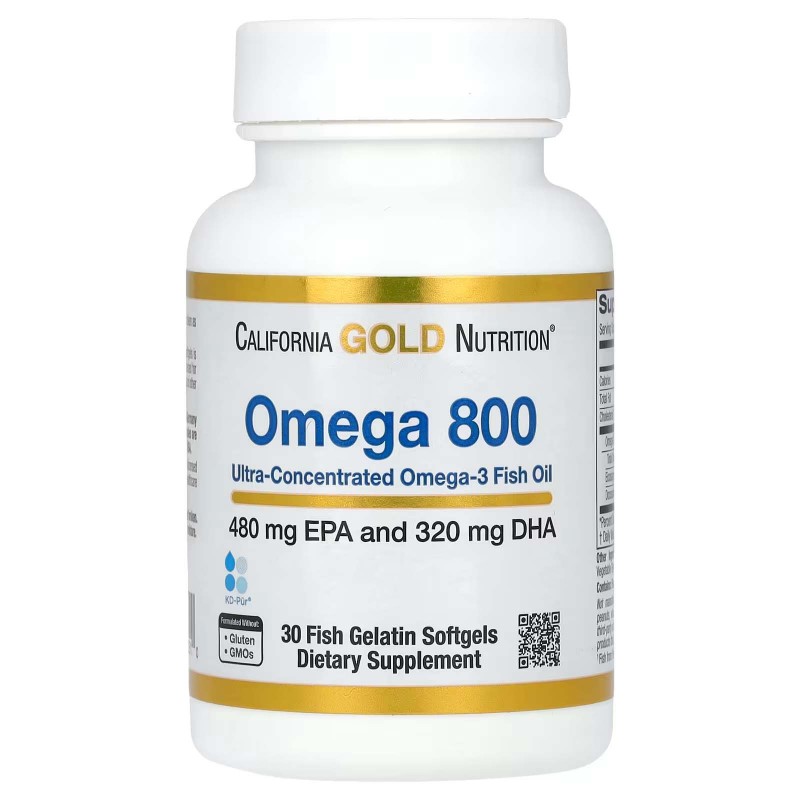 California Gold Nutrition, омега-800, рибячий жир фармацевтичного ступеня чистоти, 80 % ЕПК/ДГК, форма тригліцеридів, 1000 мг, 30 капсул із рибячого желатину
