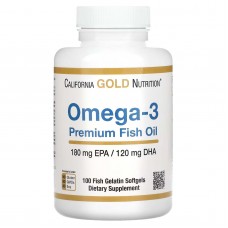 California Gold Nutrition, омега-3, рибячий жир преміальної якості, 180 мг ЕПК / 120 мг ДГК, 100 капсул із рибячого желатину