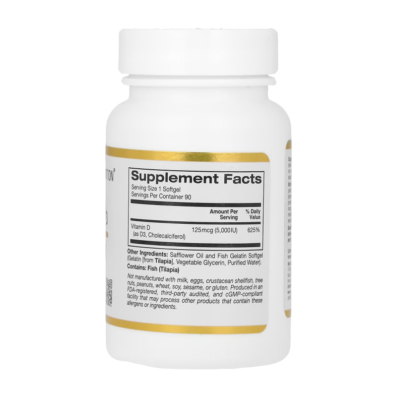 California Gold Nutrition, вітамін Д3, 125 мг (5000 МО), 90 капсул з рибячого желатину