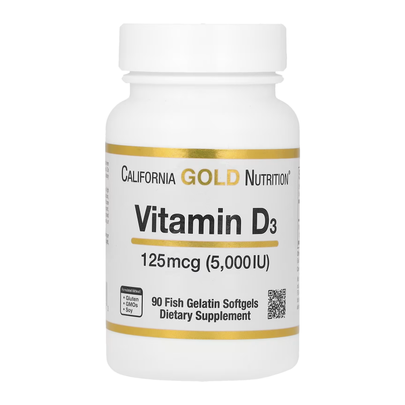 California Gold Nutrition, вітамін Д3, 125 мг (5000 МО), 90 капсул з рибячого желатину