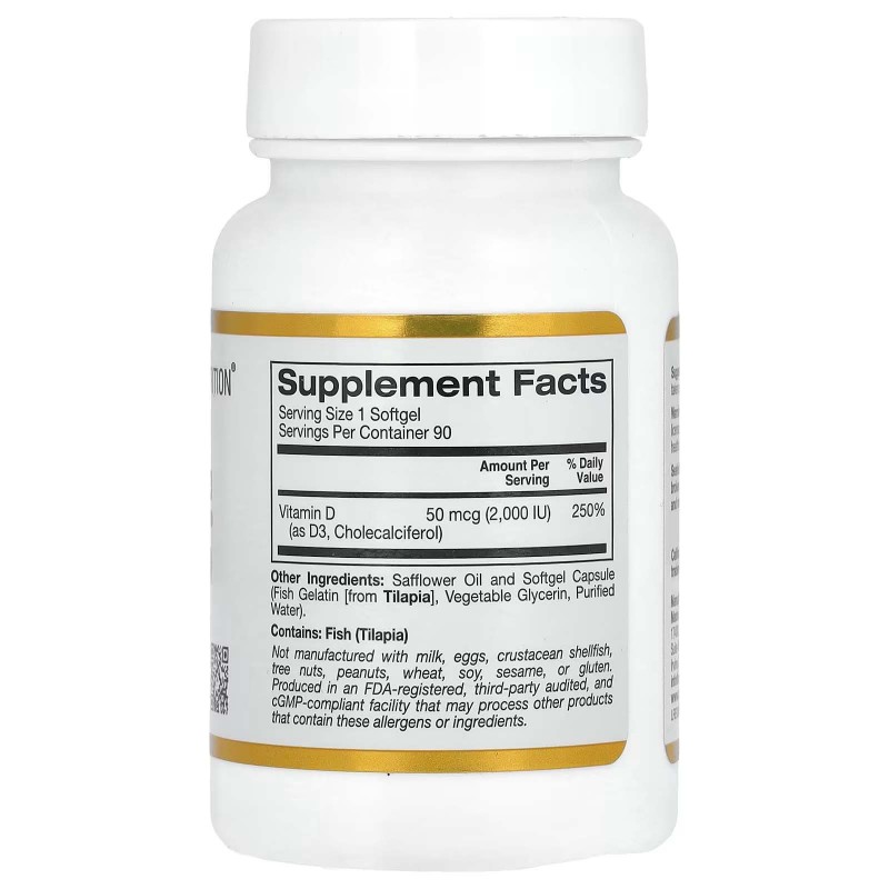 California Gold Nutrition, вітамін Д3, 50 мг (2000 МО), 90 капсул із рибячого желатину