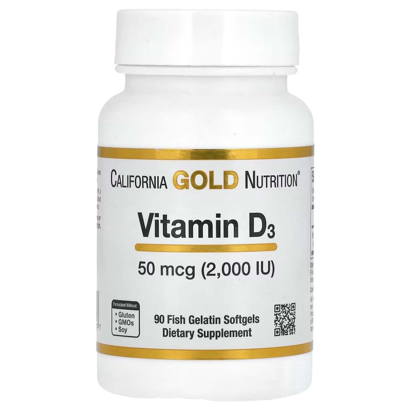 California Gold Nutrition, вітамін Д3, 50 мг (2000 МО), 90 капсул із рибячого желатину