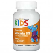 California Gold Nutrition, жувальний вітамін д3 для дітей, зі смаком натуральної вишні, 500 МО, 90 вегетаріанських таблеток