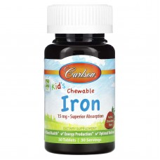 Carlson, жувальні таблетки із залізом для дітей, полуниця, 15 мг, 30 таблеток