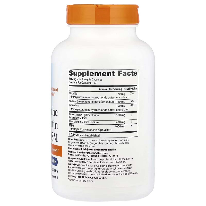 Doctor's Best, глюкозамін, хондроїтин і МСМ з OptiMSM, 240 рослинних капсул