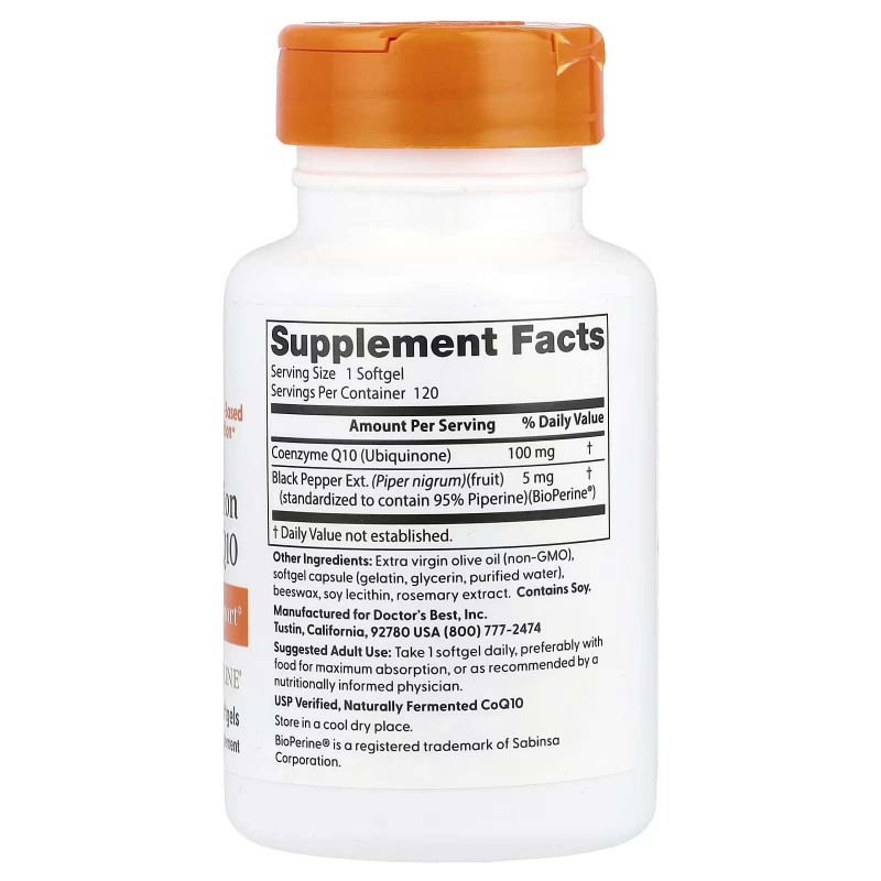 Doctor's Best, коензим Q10 з високим ступенем всмоктування та BioPerine, 100 мг, 120 капсул