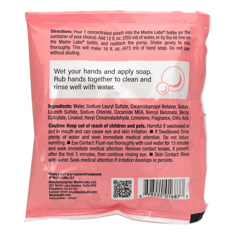 Madre Labs, мило для рук, потрійний концентрат, фрезія, 1 пакетик і флакон для багаторазового використання, 118 мл