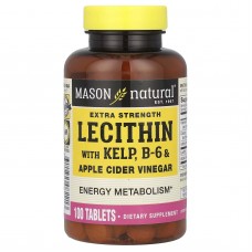 Mason Natural, лецитин, морські водорості, вітамін B6 і яблучний оцет, підвищена сила дії, 100 таблеток