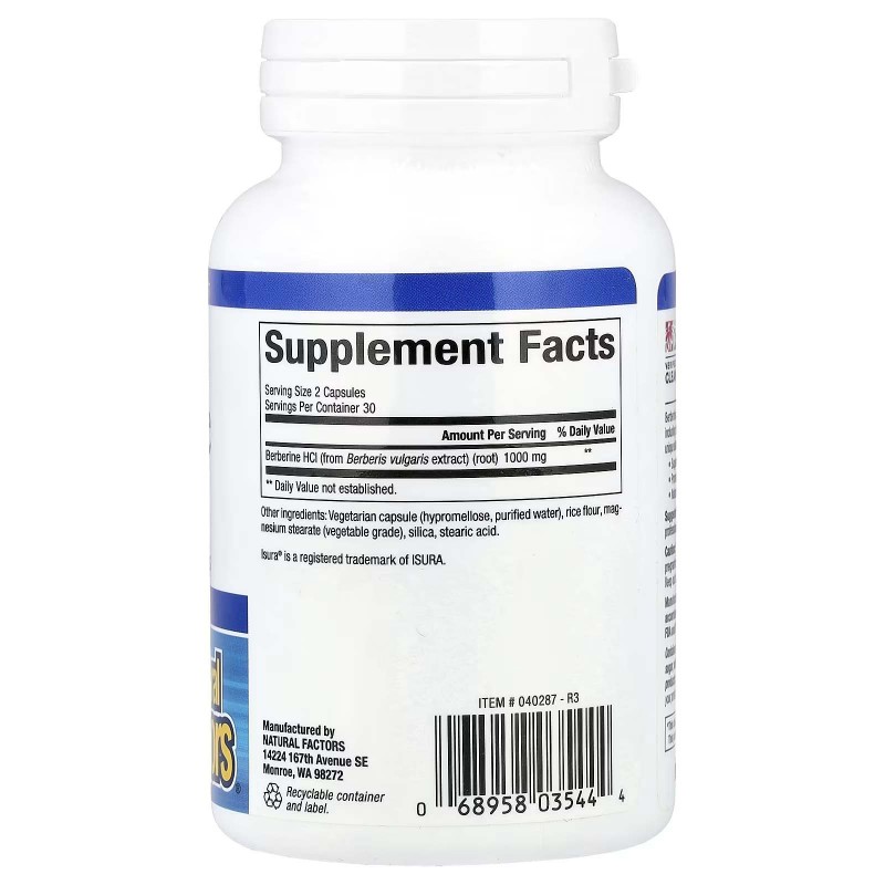 Natural Factors, WellBetX, берберин, 500 мг, 60 вегетарианских капсул