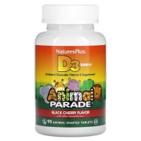 NaturesPlus, Source of Life, Animal Parade, вітамін Д3, смак чорної вишні, 500 МО, 90 таблеток у формі тварин