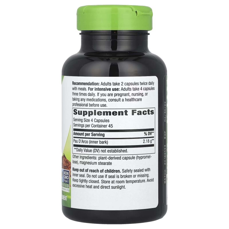 Nature's Way, PAU кора мурашиного дерева, внутрішній шар, 545 мг, 180 веганських капсул