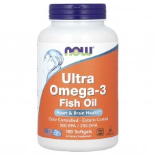 NOW Foods, Ультра омега 3, 500 ЕПК / 250 ДГК, 180 капсул, вкритих кишковорозчинною оболонкою