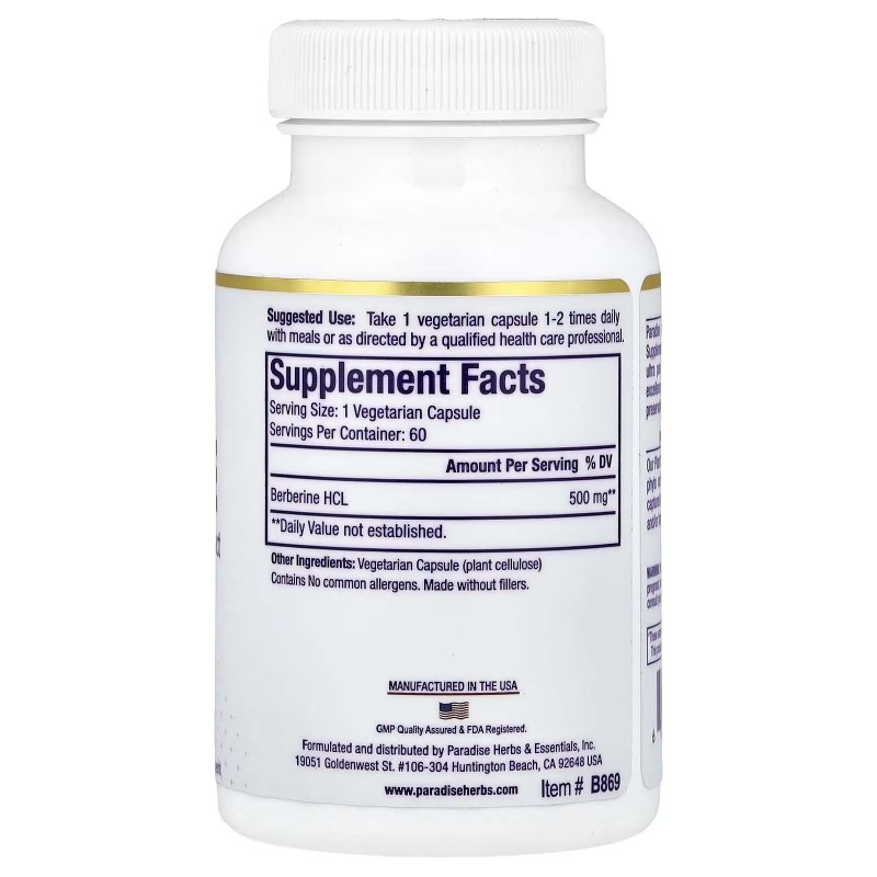 Paradise Herbs, берберин, 60 вегетарианских капсул