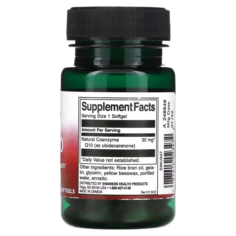 Swanson, коензим Q10, 30 мг, 60 капсул