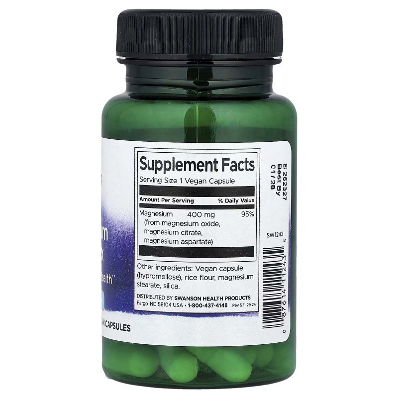 Swanson, комплекс з потрійним магнієм, 400 мг, 30 капсул