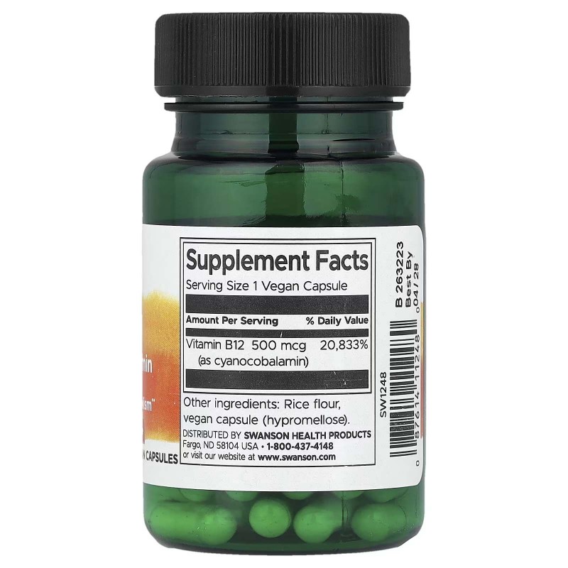 Swanson, вітамін в12, 500 мкг, 30 капсул