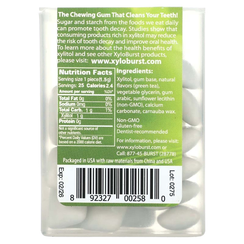 Xyloburst, ксилітолова камедь, зелений чай, 25 шт