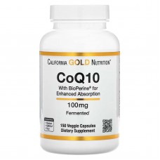 California Gold Nutrition, коензим Q10, убіхінон класу USP з екстрактом чорного перцю Bioperine®, покращена біодоступність, 100 мг, 150 вегетаріанських капсул