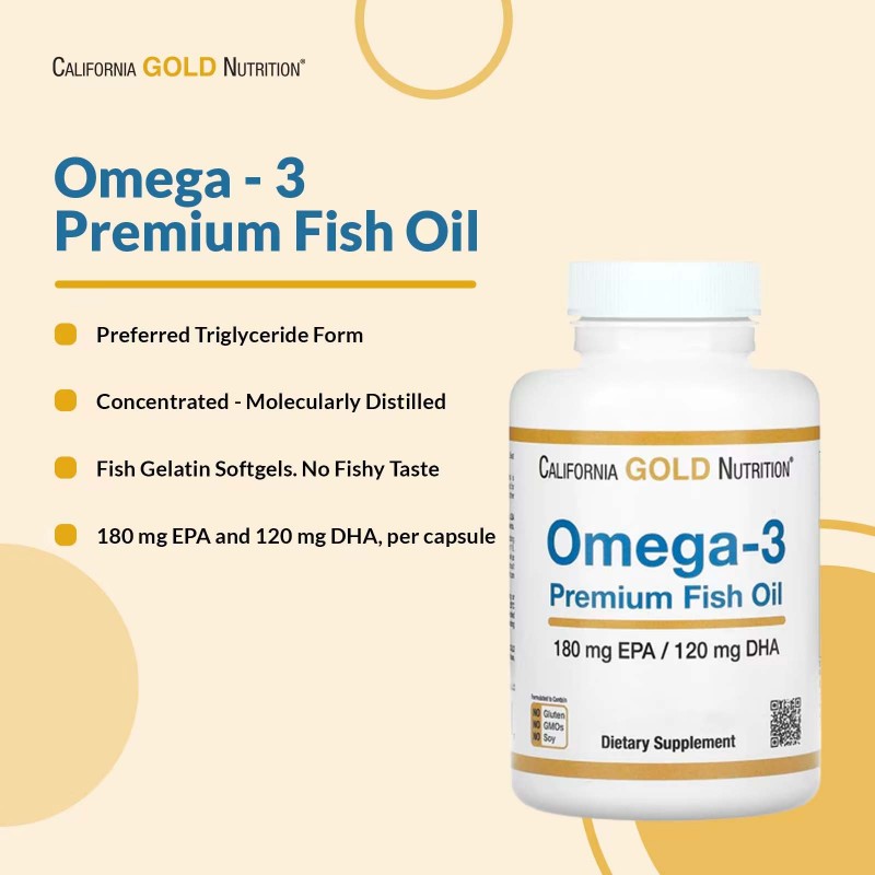 California Gold Nutrition, омега-3, рибячий жир преміальної якості, 180 мг ЕПК / 120 мг ДГК, 100 капсул із рибячого желатину