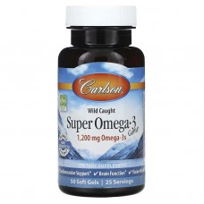 Carlson, Super Omega-3 Gems, омега-3 кислоти з риби, виловленої в природному середовищі, 50 капсул