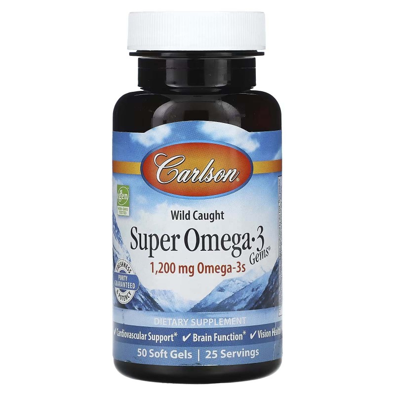 Carlson, Super Omega-3 Gems, омега-3 кислоти з риби, виловленої в природному середовищі, 50 капсул