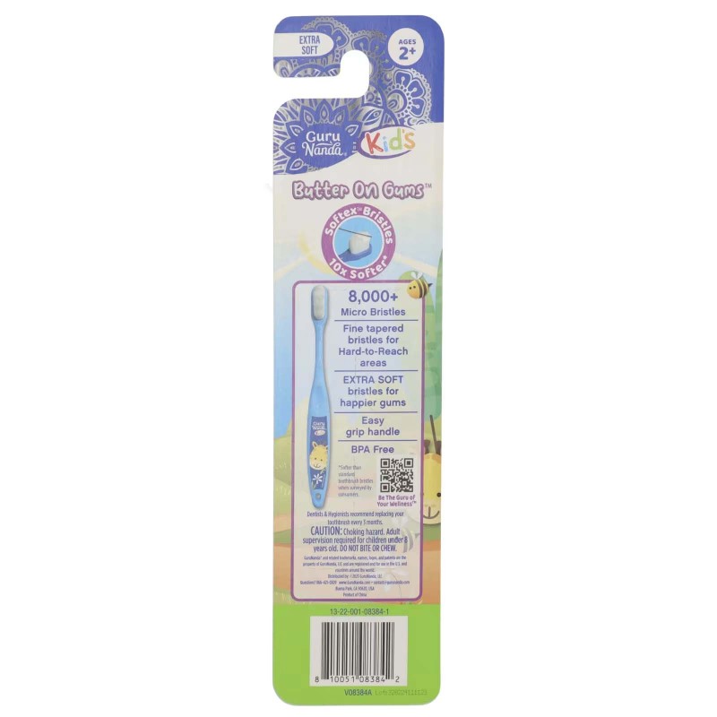 GuruNanda, дитяча зубна щітка зі щетиною, для дітей від 2 років, дуже мяка, зі смаком жирафа, 1 шт. + 1 чохол