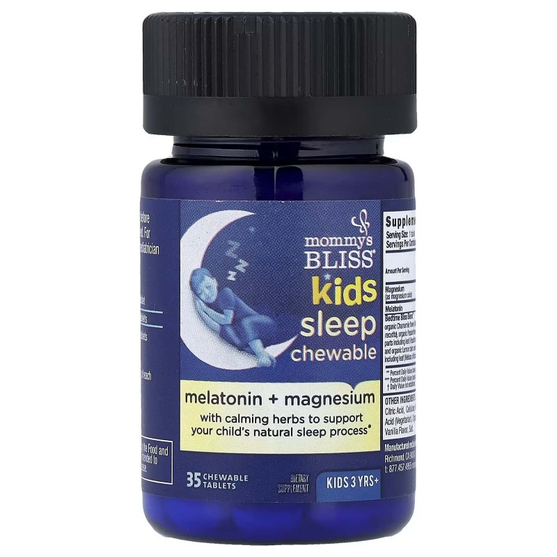 Mommy's Bliss, Kids Sleep Chewable, мелатонін + магній для гарного сну, дітям від 3 років, натуральний виноград, 35 жувальних таблеток