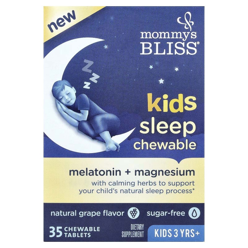 Mommy's Bliss, Kids Sleep Chewable, мелатонін + магній для гарного сну, дітям від 3 років, натуральний виноград, 35 жувальних таблеток