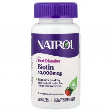 Natrol, біотин, швидкорозчинні таблетки, полуниця, 10 000 мкг, 60 таблеток