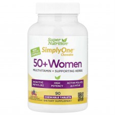 Super Nutrition, SimplyOne®, мультивітаміни й підтримувальні трави для жінок від 50 років, зі смаком ягід, 90 жувальних таблеток